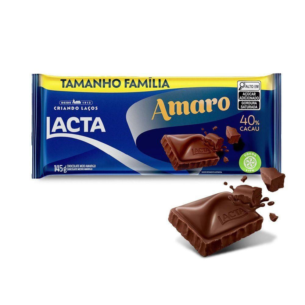 Lacta Barra de Chocolate Meio Amargo 40% Cacau Amaro 145g