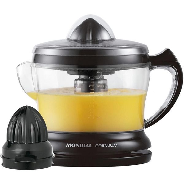 Espremedor de Frutas Elétrico Mondial 1,2L Preto Acionamento Automático 2 Cones Espremedor de Frutas Mondial Premium E-02 1,2 Litros Acionamento Automático Preto - 220v