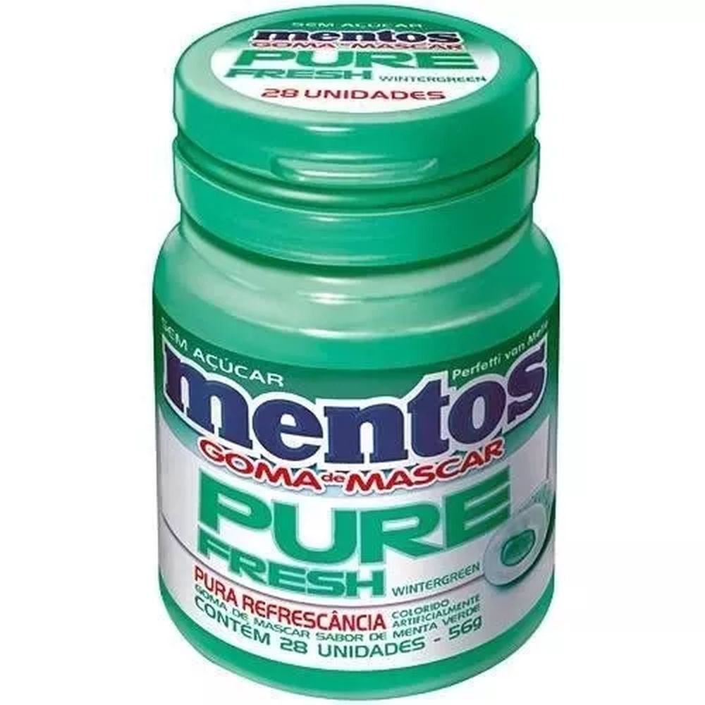 Goma de Mascar Wintergreen Mentos 56g 28 Unidades Zero Açúcar