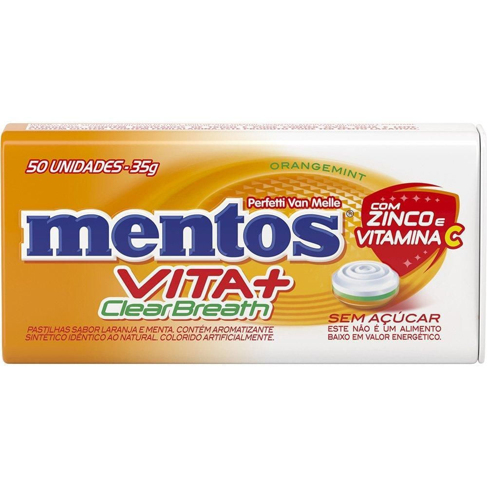 Pastilha OrangeMint Mentos 35g 50 Unidades Sem Açúcar Vitamina C Zinco