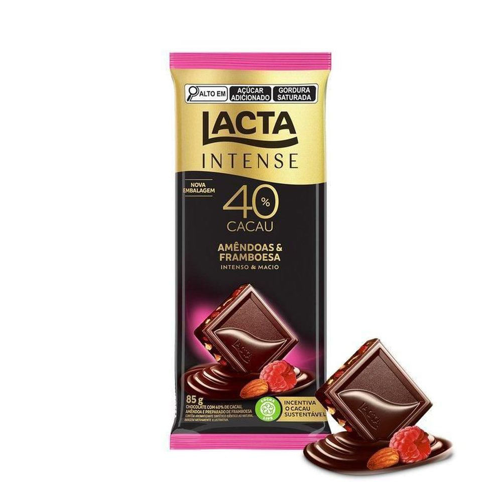 Lacta Barra de Chocolate Intense Meio Amargo 40% Cacau com Amêndoas e Framboesa 85g