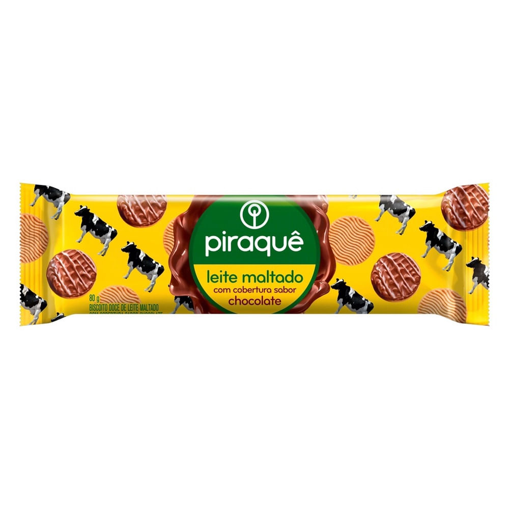 Biscoito Doce Leite Maltado Coberto Chocolate Piraquê 80g Crocante