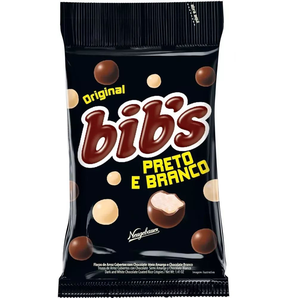 Neugebauer Chocolate Bib's Preto e Branco 40g com flocos de arroz