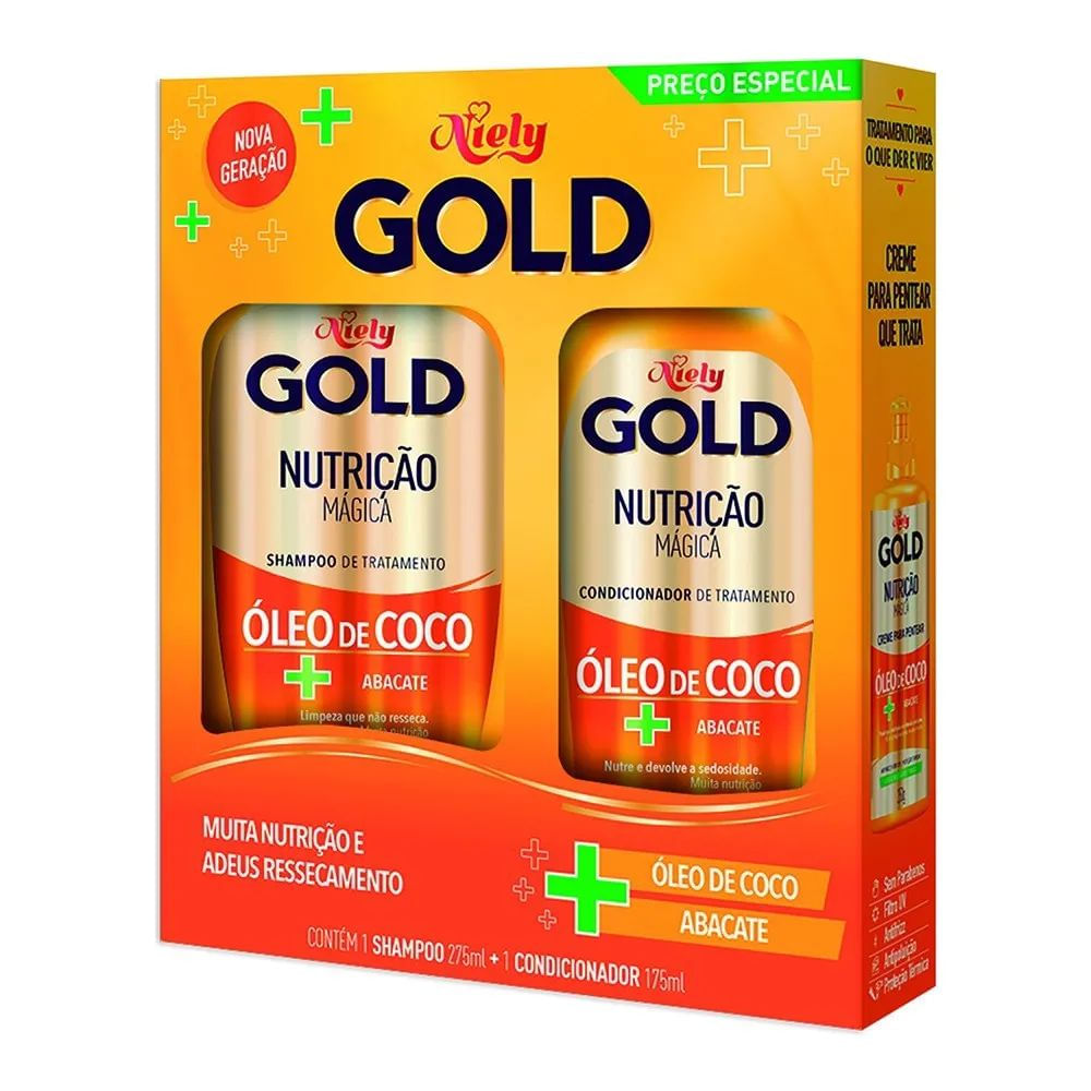 Kit Shampoo e Condicionador Nutrição Niely Gold Cabelos Ressecados Óleo de Coco e Abacate