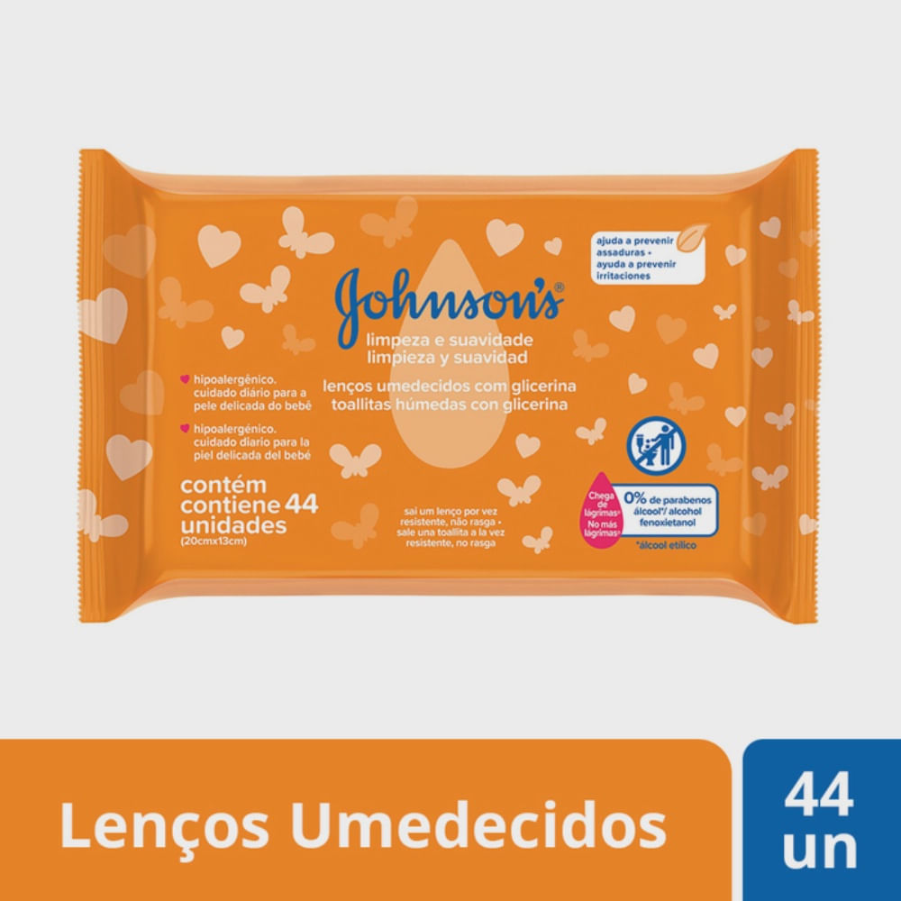 Lenço Umedecido 44 Unidades Johnson's Hipoalergênico