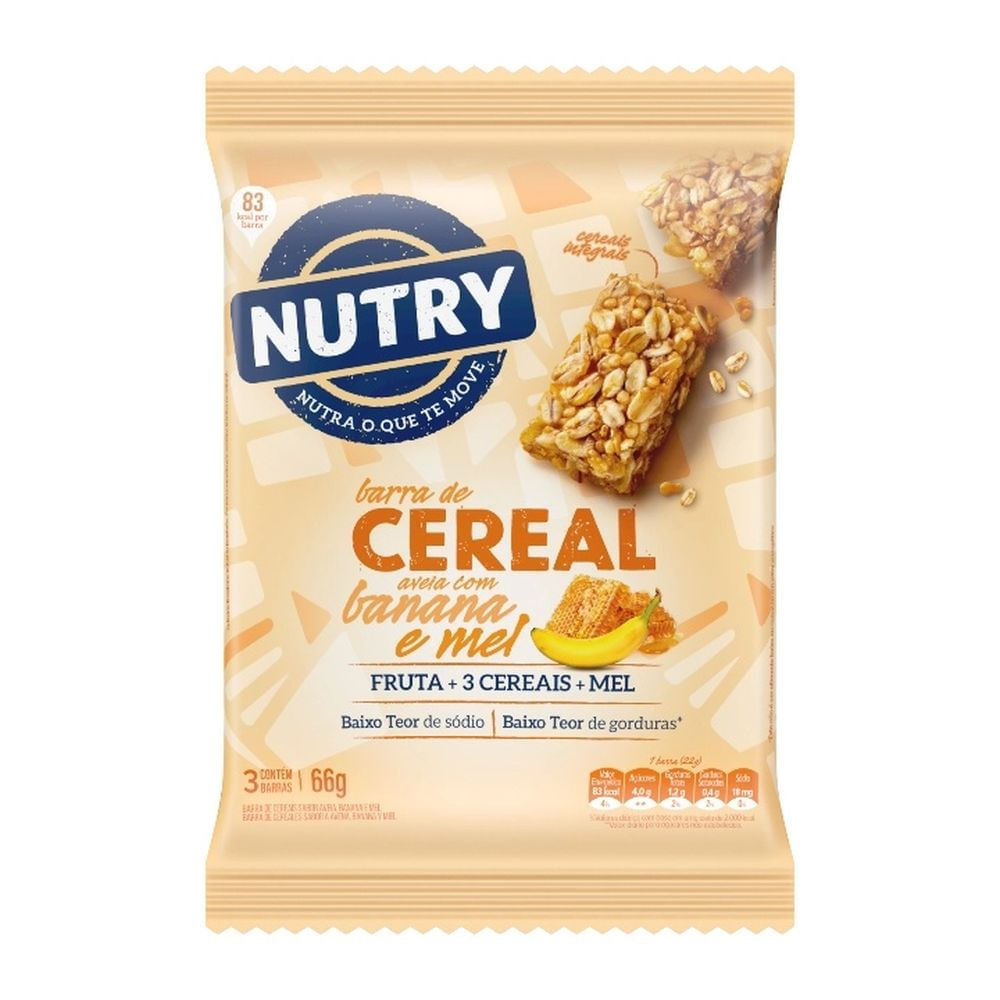 Barra de Cereal Aveia Banana e Mel Nutry 66g 3 Unidades Integral