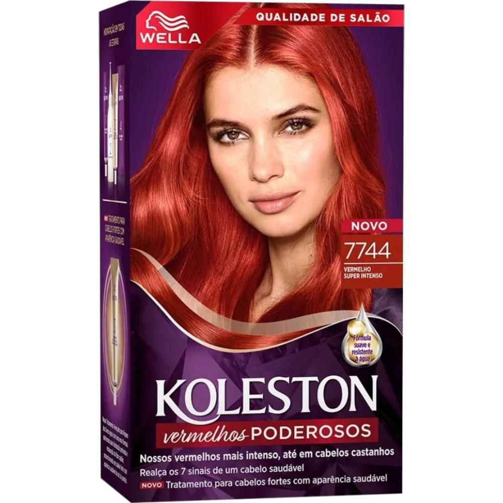 Tintura Coloração Permanente Vermelho Super Intenso 7744 Koleston Wella Kit Forever Reds Hidratante