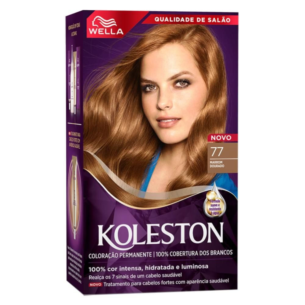 Coloração Creme Marrom Dourado 77 Kit Koleston Cobertura 100% Fios Brancos Permanente