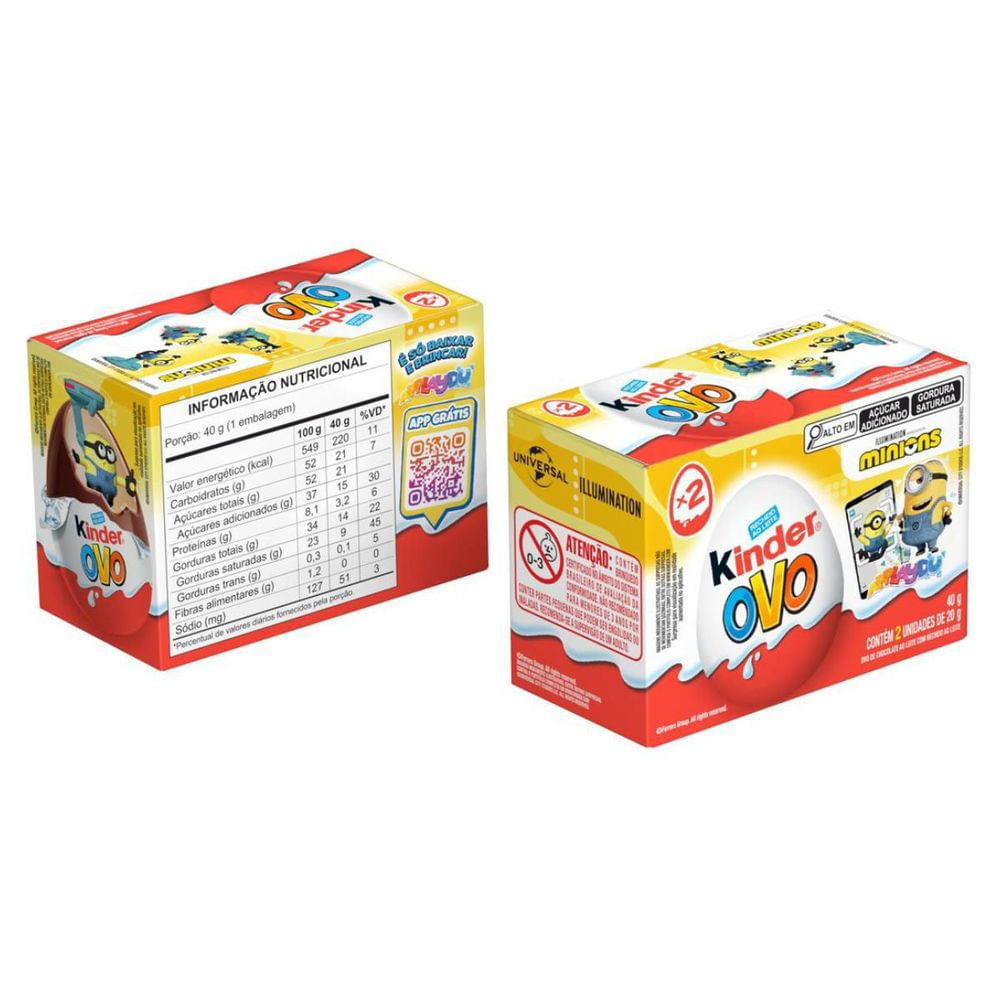 Ovo de Páscoa Chocolate ao Leite Kinder Minions 2 Unidades 40g com Surpresa