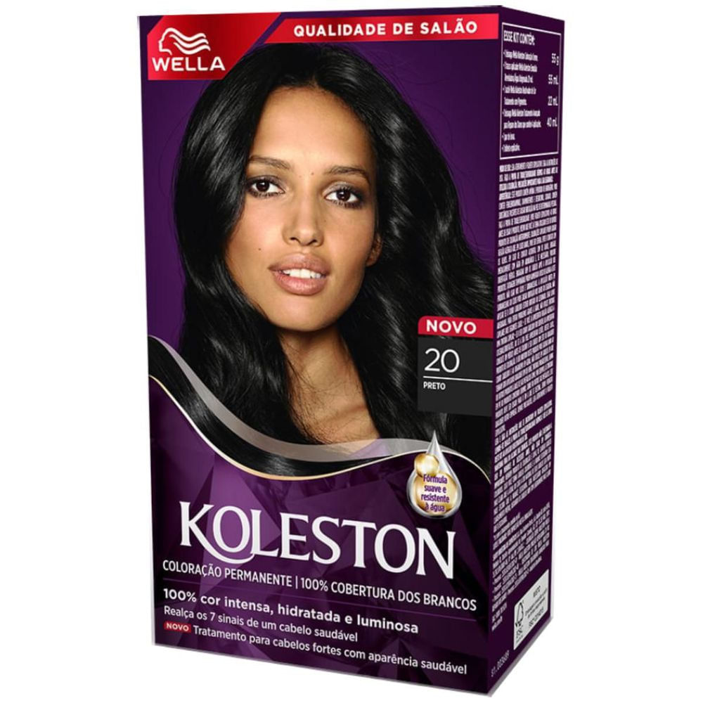 Kit Coloração Permanente 20 Preto Koleston Wella Cobertura 100% Fios Brancos