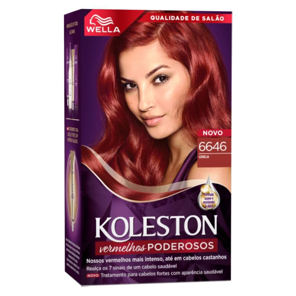 Coloração em Creme Cobertura Fios Brancos Koleston Cereja 6646 Wella Kit Permanente Hidratante