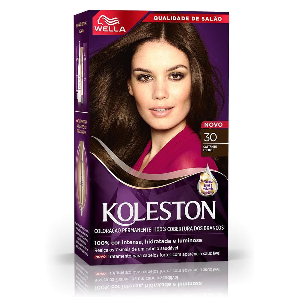 Coloração em Creme 30 Castanho Escuro Koleston Wella Kit Cobertura Total e Hidratação