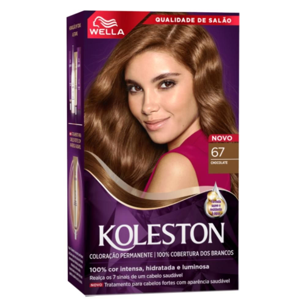 Coloração Creme Cobertura Fios Brancos Kit Koleston Chocolate 67 Wella Permanente