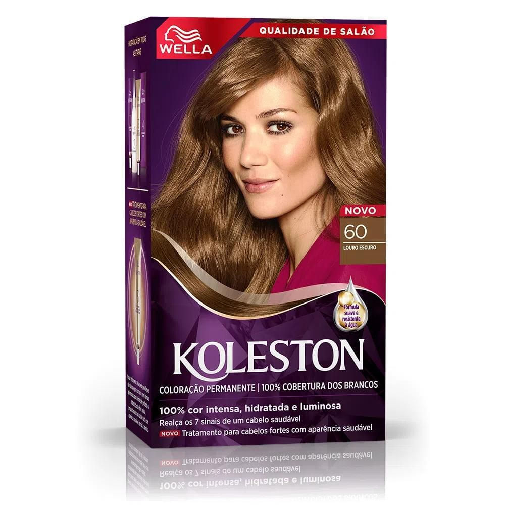 Coloração Creme 60 Louro Escuro Koleston Wella Kit Cobertura 100% Fios Brancos Permanente