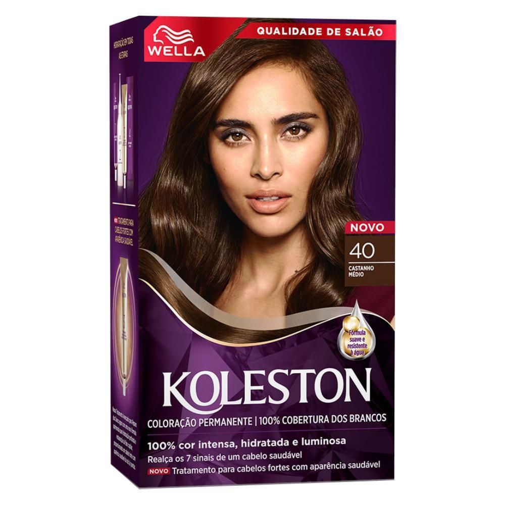 Coloração Creme Cobertura Fios Brancos 55g Koleston Castanho Médio 40 Wella Kit Profissional