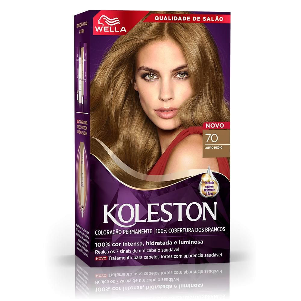 Coloração Creme 70 Louro Médio Koleston Kit Cobertura 100% Fios Brancos Wella