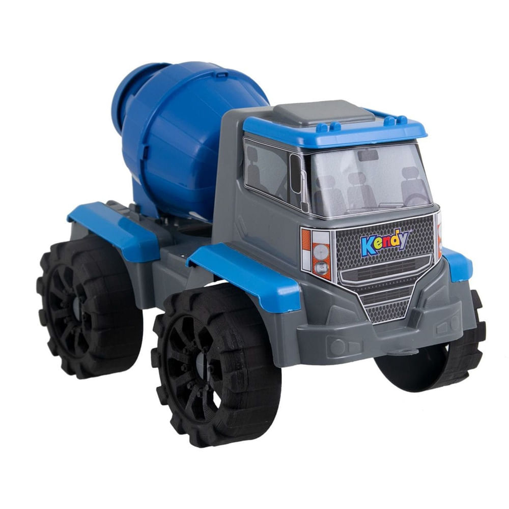 Caminhão Betoneira de Brinquedo Infantil Kendy Forte Azul e Cinza