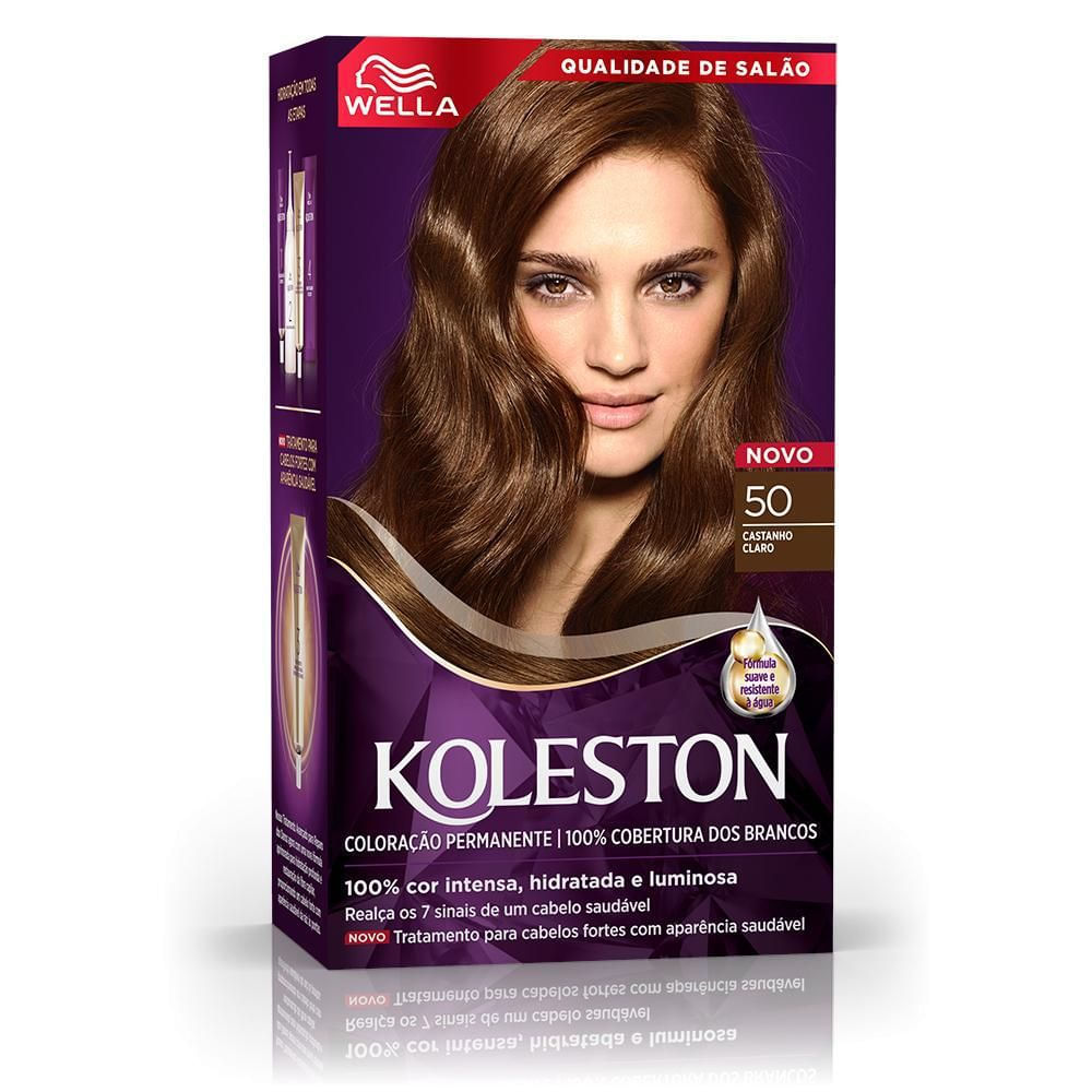 Coloração em Creme Cobertura Fios Brancos Kit Koleston Wella Castanho Claro 50 Permanente