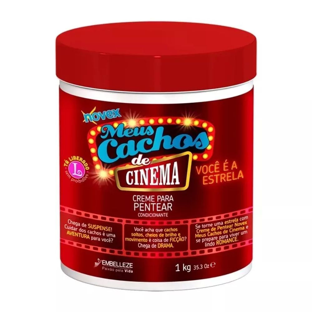 Creme para Pentear Nutrição 1kg Novex Meus Cachos de Cinema Cabelos Cacheados e Crespos Vegano