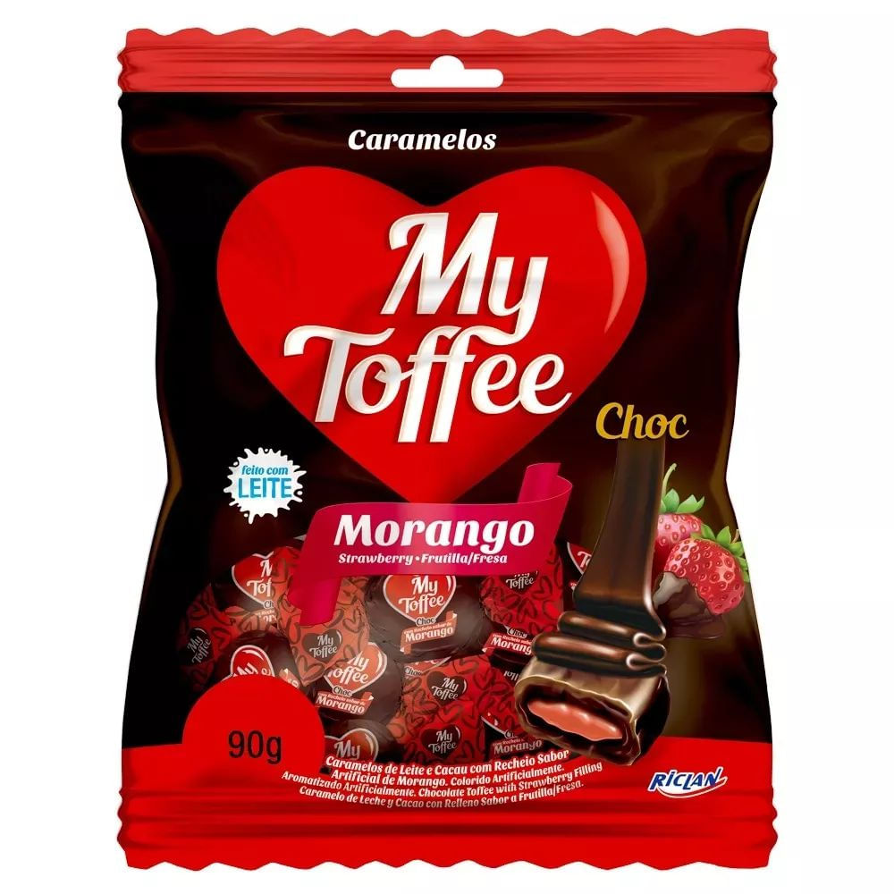Bala Chocolate com Morango My Toffee Riclan 90g Caramelo Macio