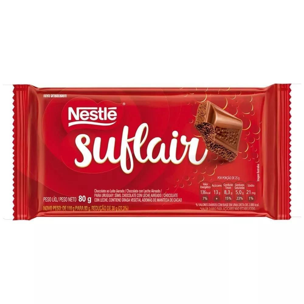 Barra de Chocolate Nestlé Suflair Ao Leite 80g Aerado
