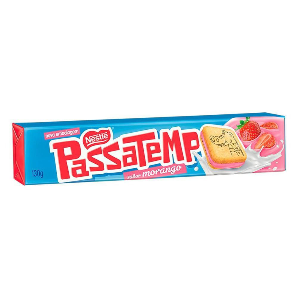 Biscoito Recheado Morango Passatempo Nestlé 130g Crocante