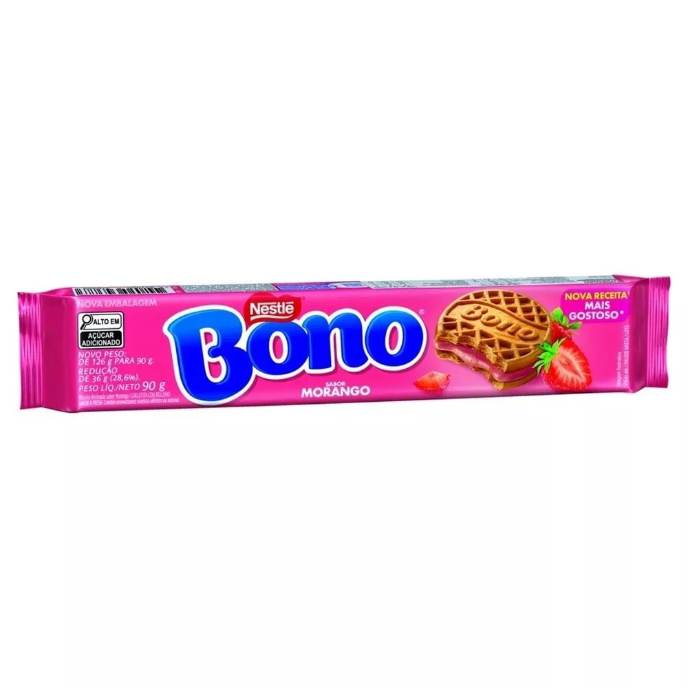Biscoito Recheado Morango Bono Nestlé 90g Crocante