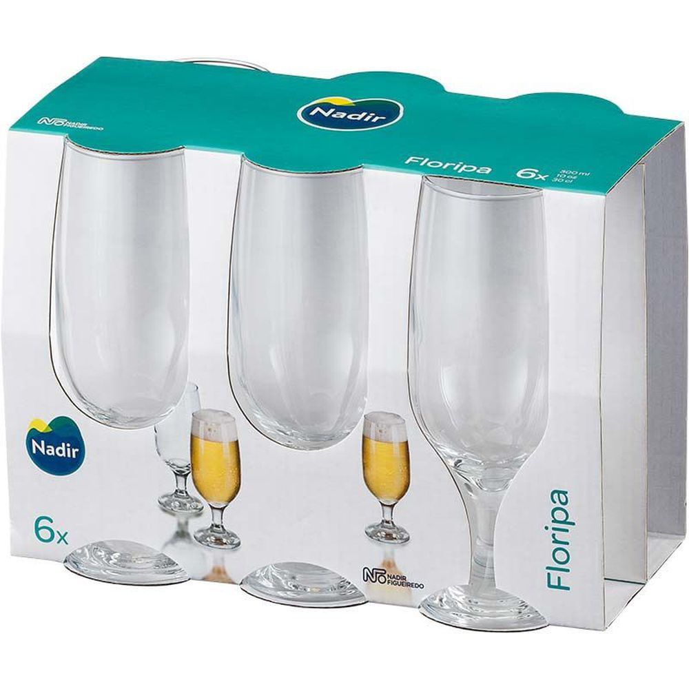 Jogo de Taças de Cerveja Vidro Nadir Figueiredo Floripa 300ml 6 Peças Transparente