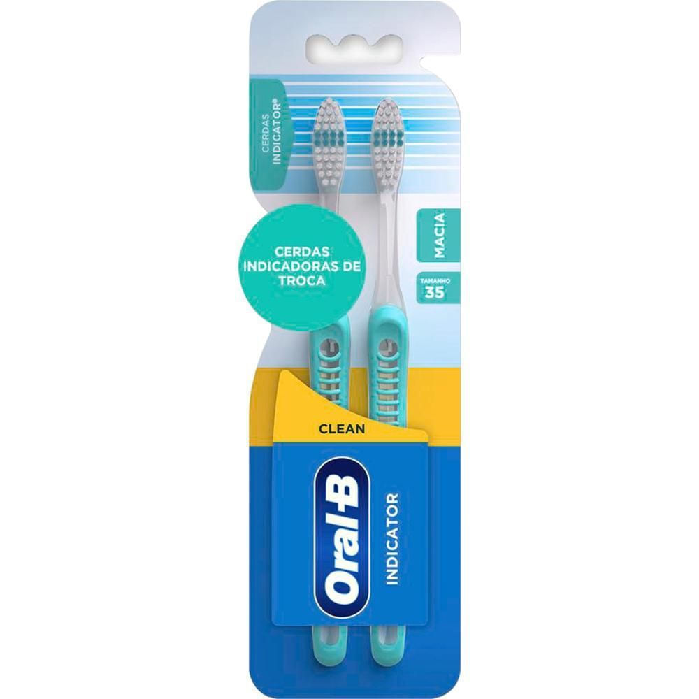 Escova Dental Higiene Bucal Oral-B Indicator Plus 35 2 Unidades