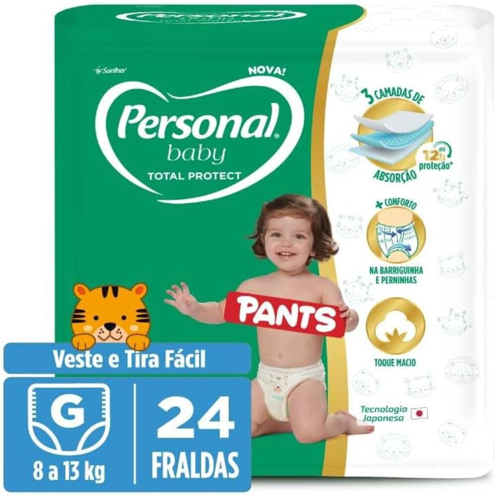 Fralda Descartável Dermatologicamente Testada Personal Baby Total Protect Pants G 24un