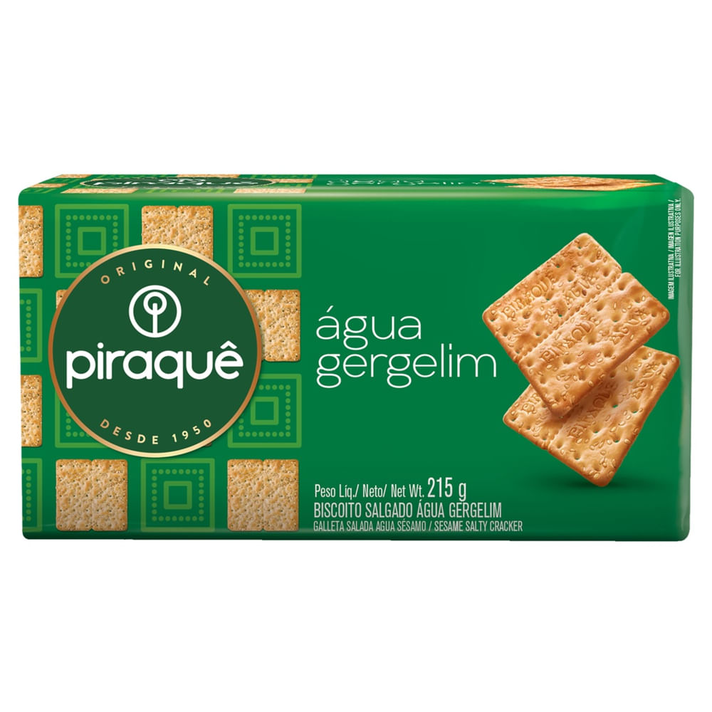 Biscoito Salgado Água e Gergelim Piraquê 215g Cracker Crocante