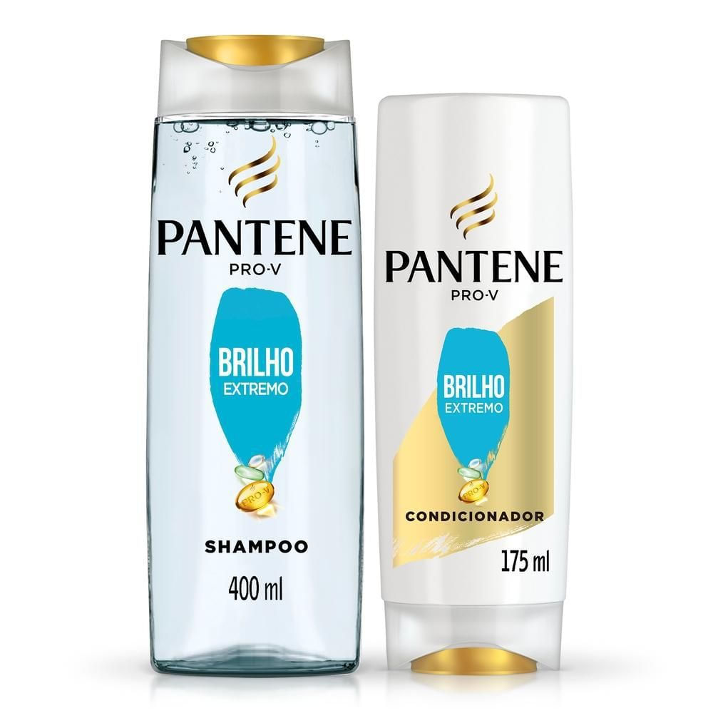 Kit Shampoo 400ml e Condicionador 175ml Brilho Extremo Pantene Pro-V Maciez e Limpeza Profunda