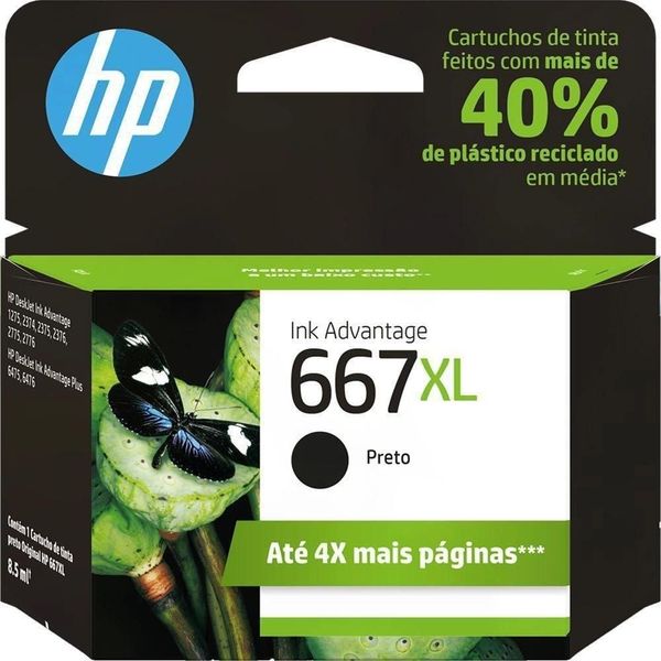 Cartucho Preto Original HP 667XL Ink Advantage de Alto Rendimento 3YM81AL