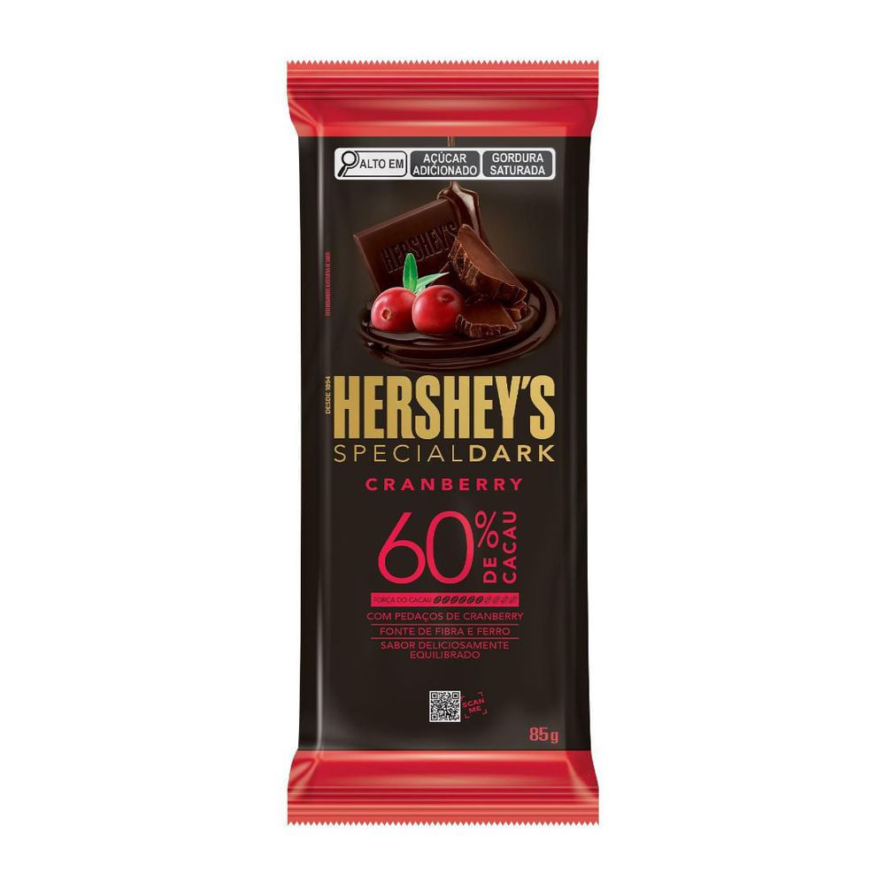 Hersheys Barra de Chocolate Special Dark 60% Cacau com Cranberry 85g