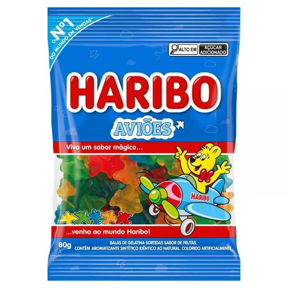 Bala de Gelatina Frutas Aviões Haribo 80g Pacote