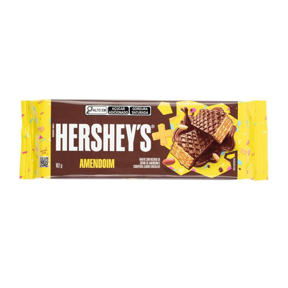 Hersheys Mais Wafer Recheado Chocolate ao Leite com Amendoim 102g
