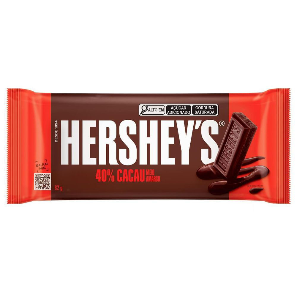 Barra de Chocolate Hersheys Meio Amargo 82g Contém Lactose