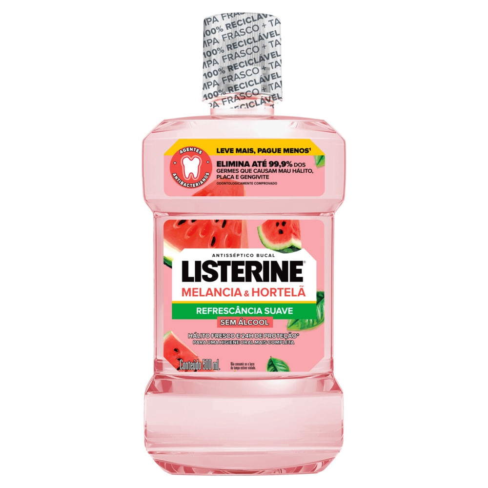 Enxaguante Bucal Antisséptico Listerine Melancia e Hortelã Sem Álcool 500ml