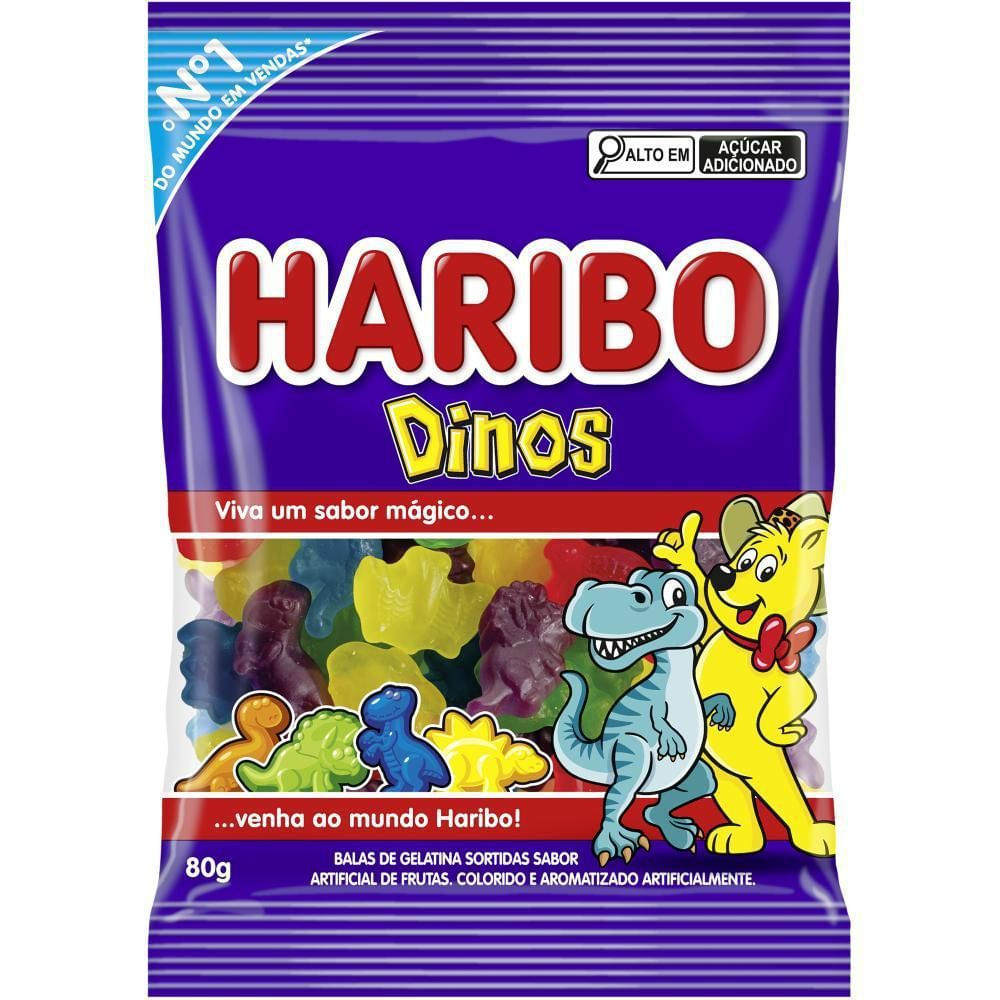 Bala de Gelatina Frutas Dinos Haribo 80g Sortida