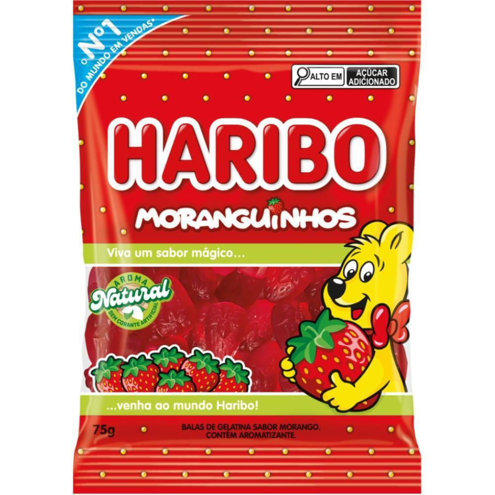Bala de Gelatina Moranguinhos Haribo 75g Sem Corantes Artificiais