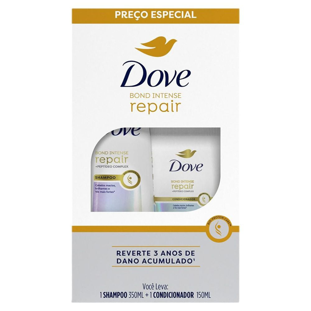 Kit Shampoo 350ml e Condicionador 150ml Reparação Dove Bond Intense Repair Cabelos Danificados