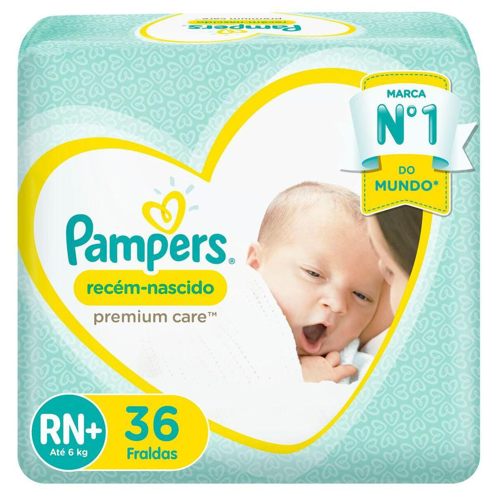 Fralda Descartável Recém-Nascido Hipoalergênica Pampers Premium Care RN+ 36un