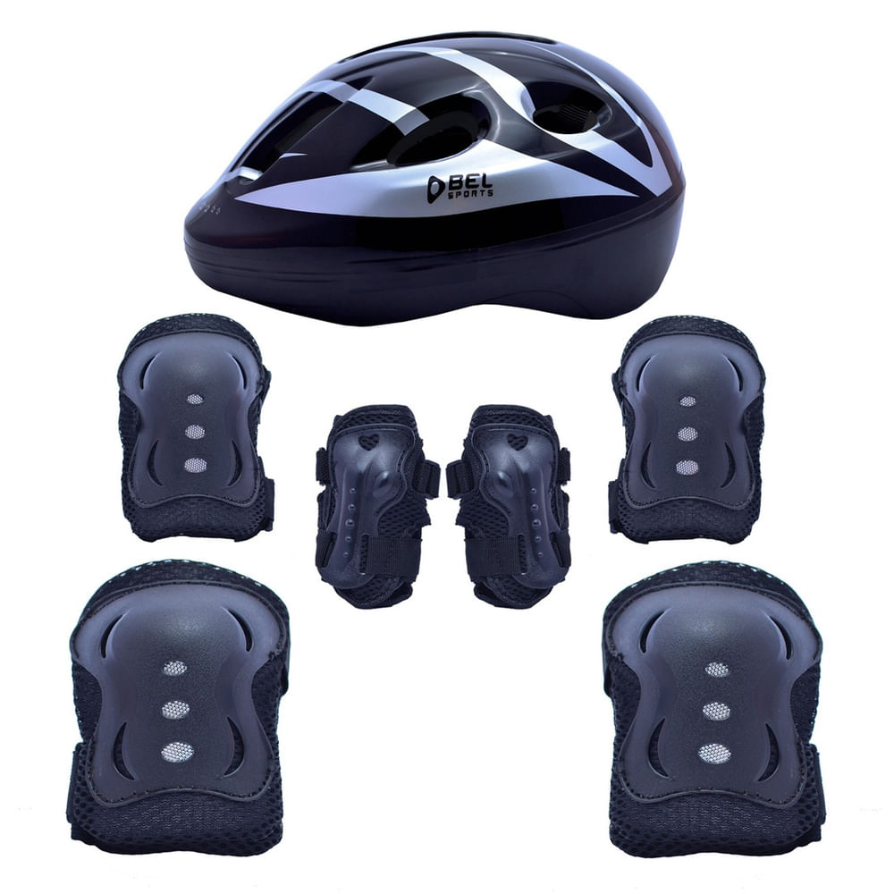 Kit de Proteção Radical Plus Infantil M Resistente com Capacete Joelheira Cotoveleira e Munhequeira