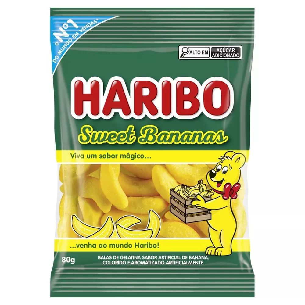Bala de Gelatina Sweet Bananas Haribo 80g Açucarada