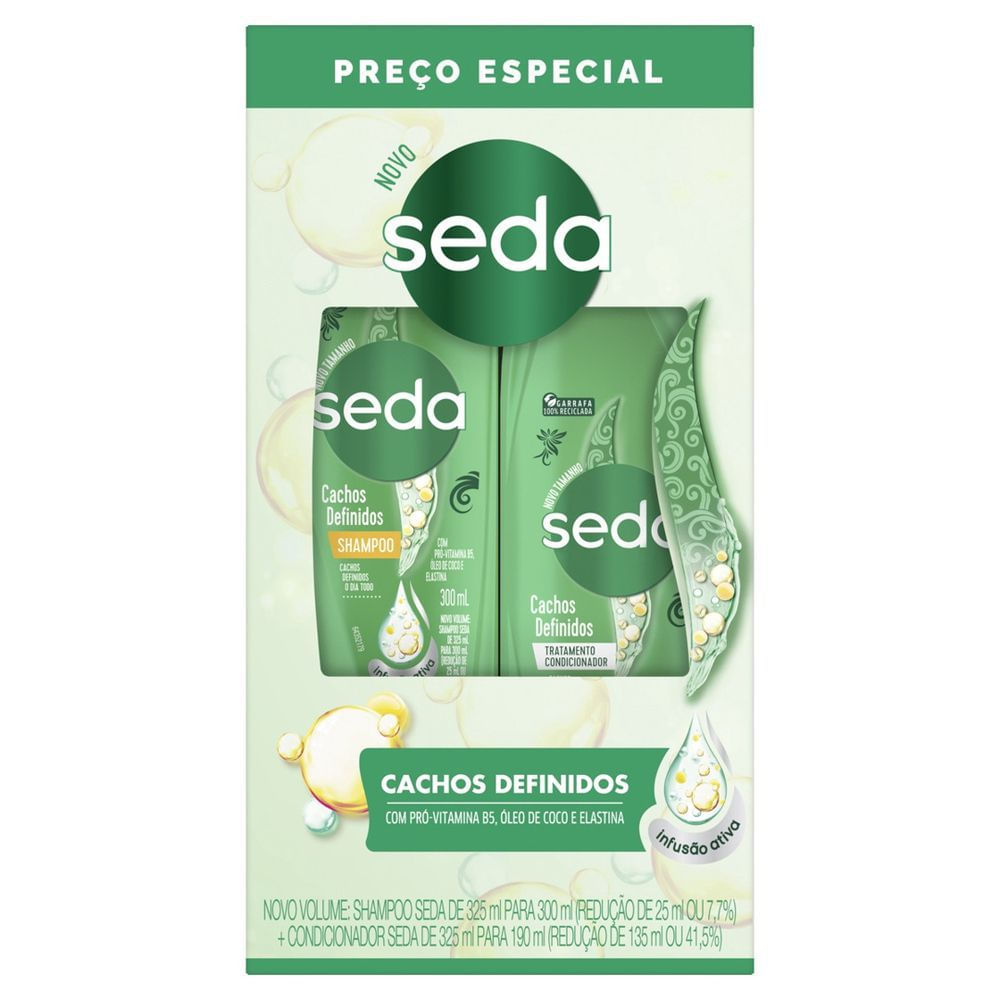 Kit Shampoo 300ml e Condicionador 190ml Seda Cachos Definidos Hidratação Antifrizz Óleo de Coco