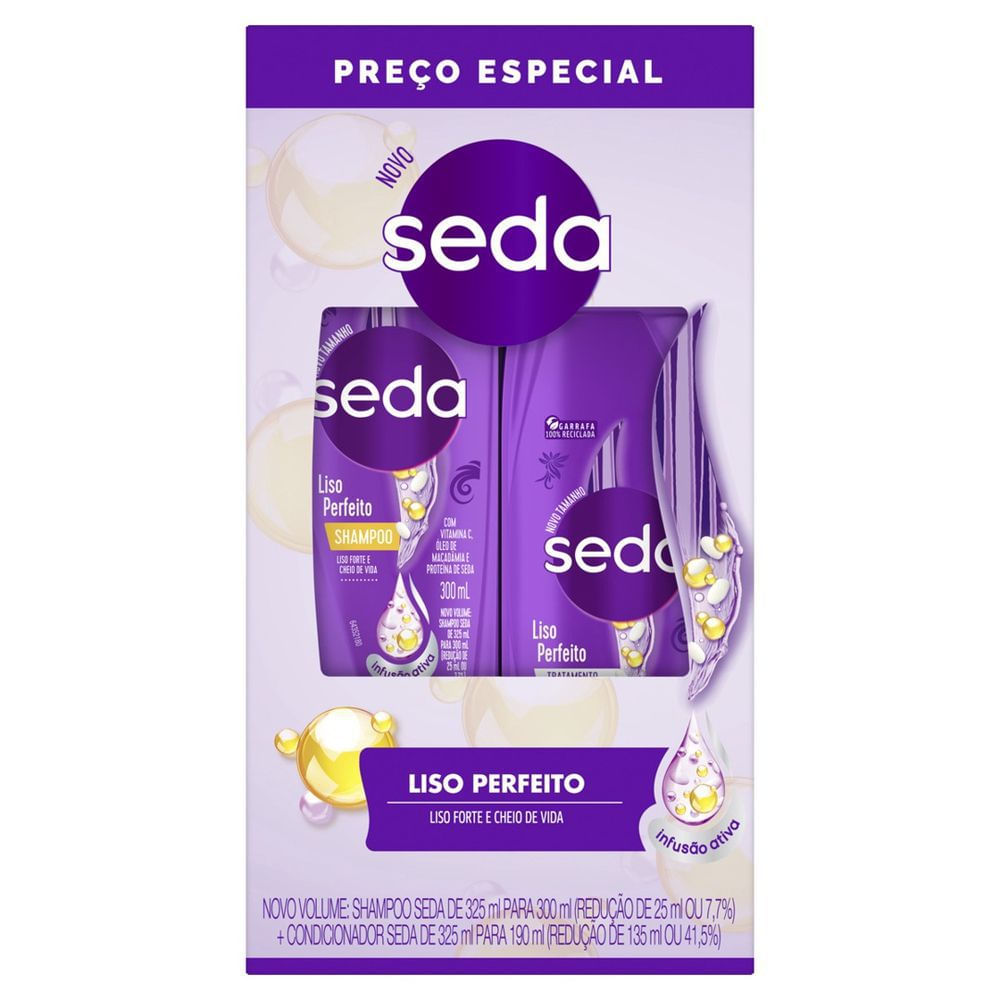 Kit Shampoo 300ml e Condicionador 190ml Seda Liso Perfeito Antifrizz Cabelos Lisos e Desalinhados