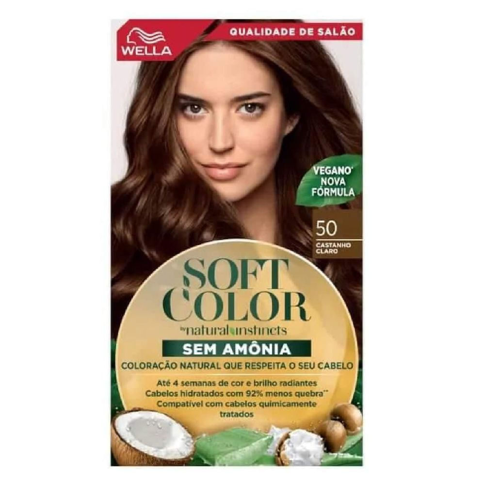 Coloração Semipermanente Castanho Claro 50 Soft Color Wella Sem Amônia Vegana Kit