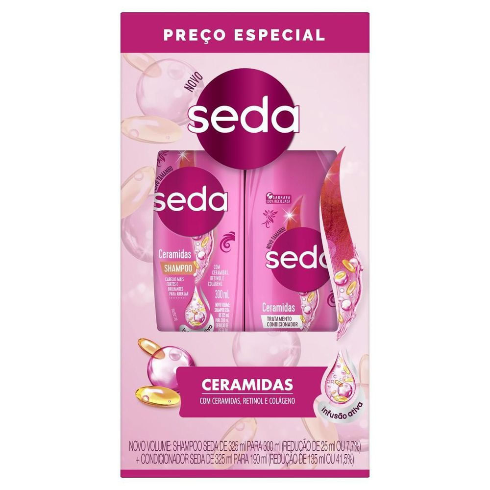 Kit Shampoo 300ml e Condicionador 190ml Seda Ceramidas Hidratação e Brilho Intenso
