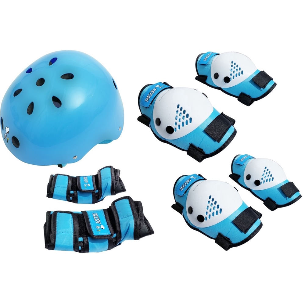 Kit de Proteção Infantil Ajustável Snoopy com Capacete Azul ABS