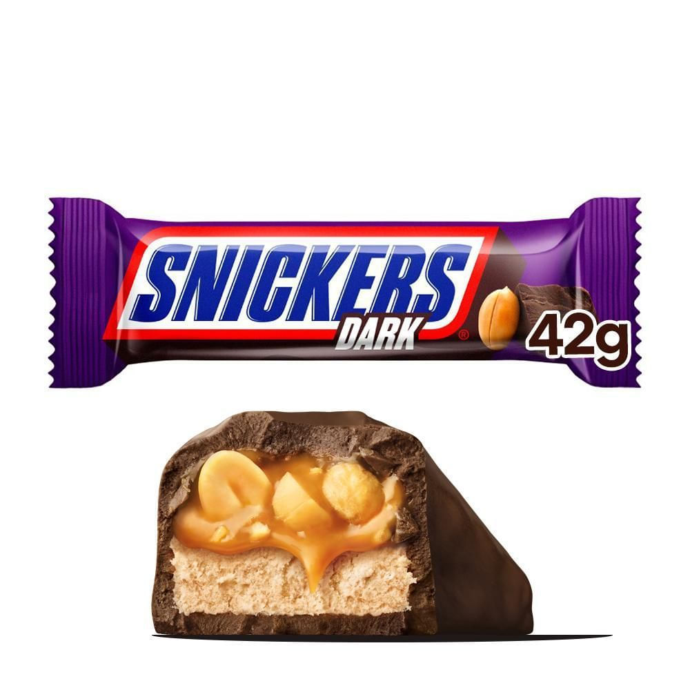 Snickers Barra Dark 42g Chocolate Meio Amargo com Amendoim e Caramelo